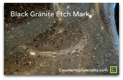 Glass-Ring Etching on Black Galaxy Granite Countertop