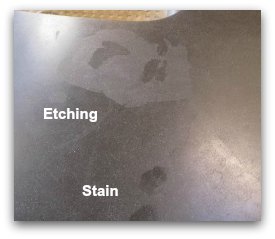 etching stains on honed absolute black granite countertops