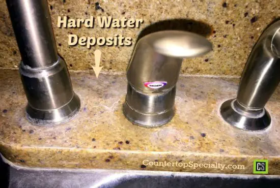 hard water stains around kitchen faucet granite countertops