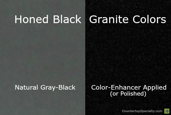 honed absolute black granite countertop with color enhancer vs natural color