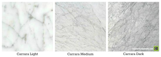 Carrara marble light medium dark samples