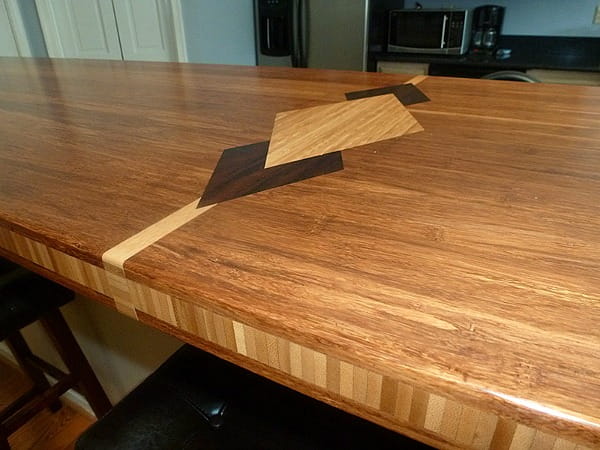 custom bamboo countertops with diamond pattern and inset edge detail