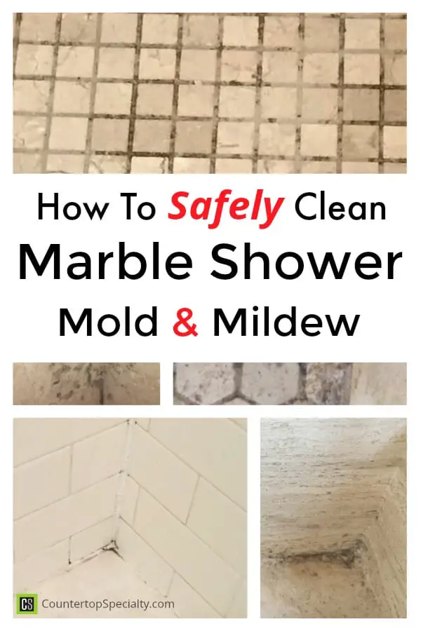 how to clean marble shower tile mold & mildew - collage photos of mold on shower floors