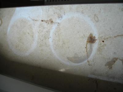 Window ledge with lemon juice limestone stains