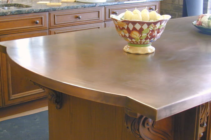 copper countertops curved edge on kitchen island