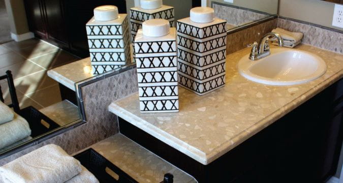 Beige engineered marble bathroom vanity top by Piedrafina