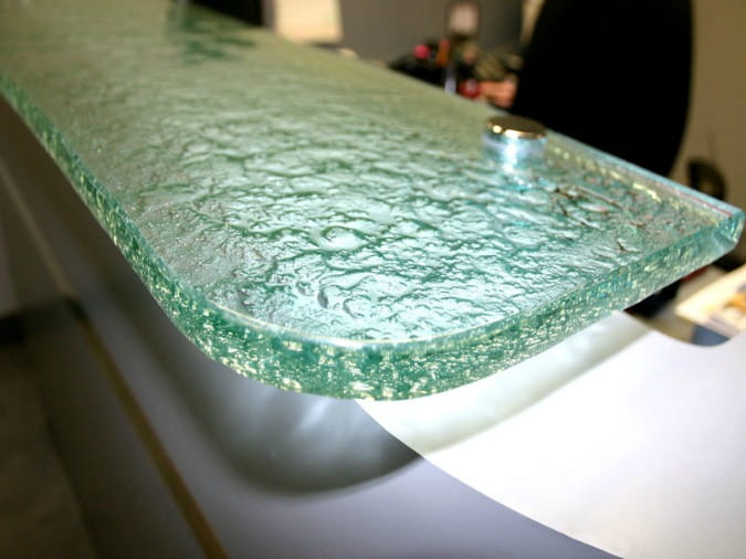 glass countertops with rock texture and round edge