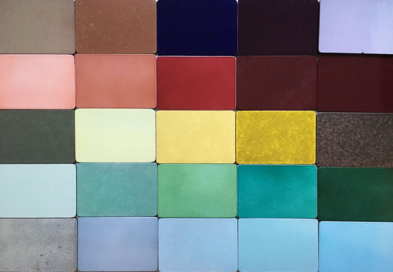 25 vibrant lava stone countertops color samples - shades of red, blue, yellow, gray, green