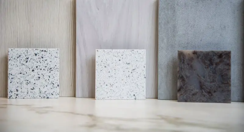 quartz and quartzite countertops: material color samples comparison