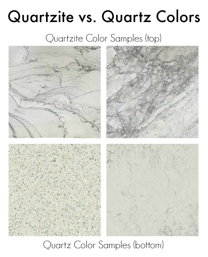 comparison of quartzite vs. quartz countertop colors