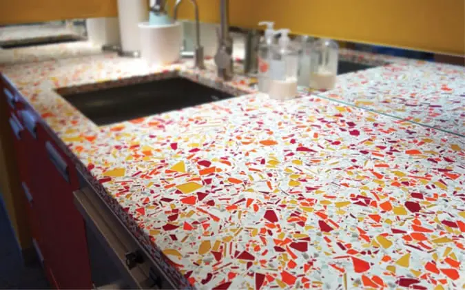 recycled glass countertops red yellow