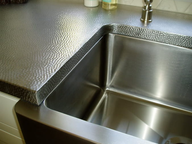 stainless steel-countertops hammered finish farmhouse stainless sink