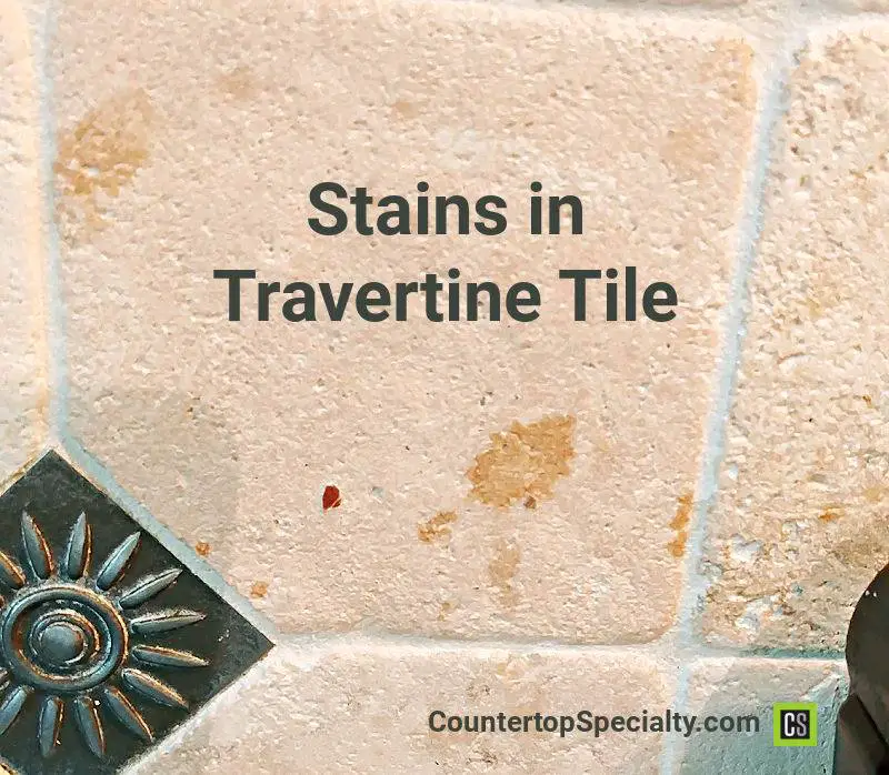 dark stains in travertine backsplash tile from grease