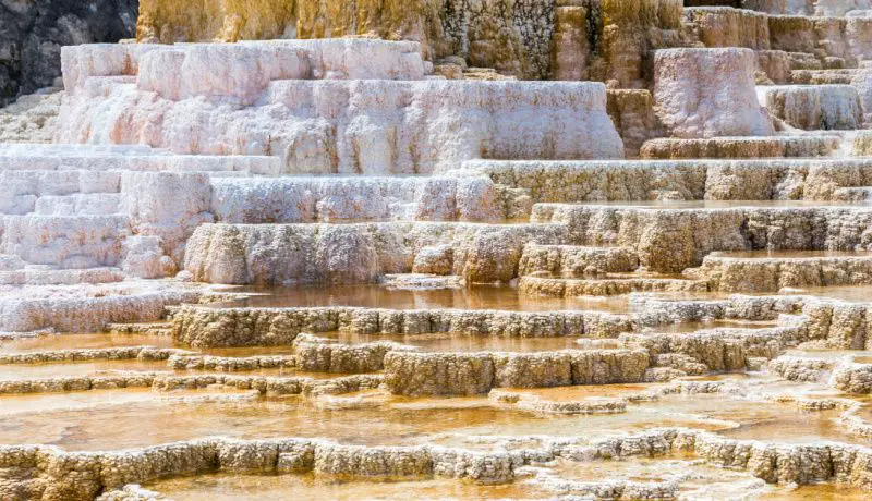 ancient travertine formation and mineral pools at Yellowstone National Park, USA