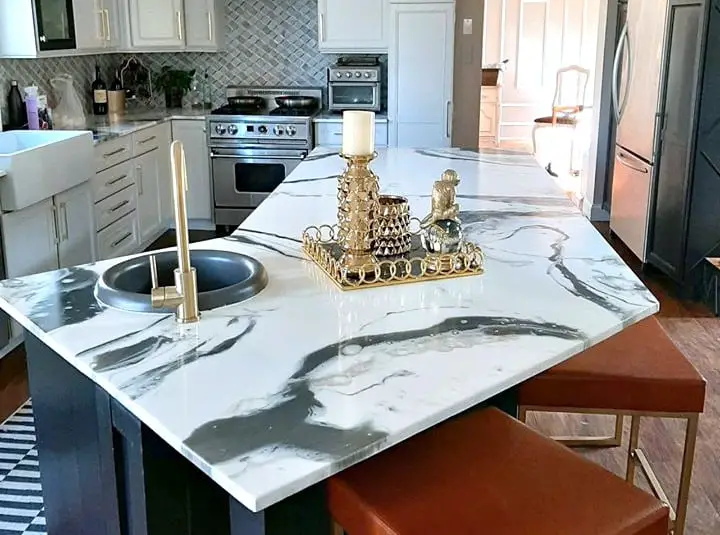 epoxy countertops white and grey in luxury kitchen