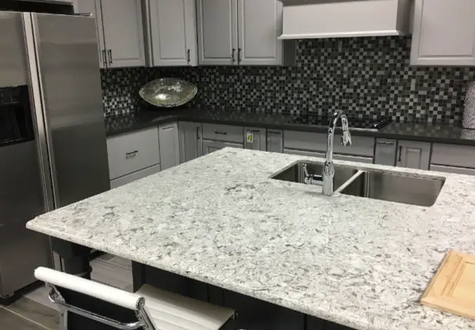 white quartz countertops on kitchen island